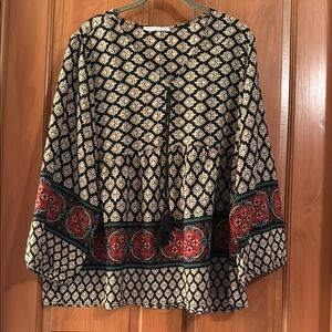 Chris & Carol Cream and Black Boxy Blouse